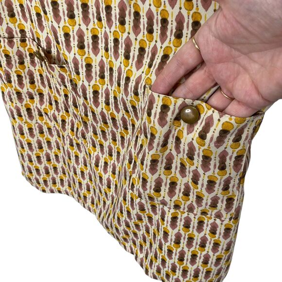 H&M Womens Dress Size 8 Short Shift Mustard Abstract 3/4 Sleeve Ruffle Pockets - Picture 5 of 14